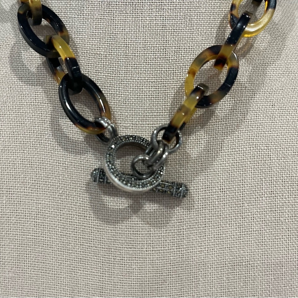 VINTAGE Judith Jack Tortoises Chain Silver Marcasite Necklace - Picture 3 of 5
